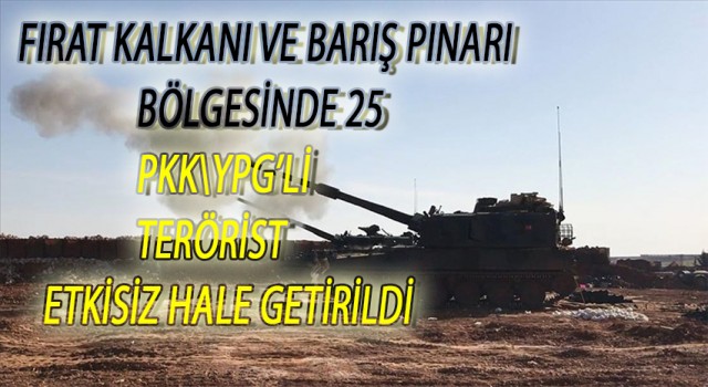 Fırat Kalkanı ve Barış Pınarı bölgelerinde 25 PKK/YPG'li terörist etkisiz hale getirildi