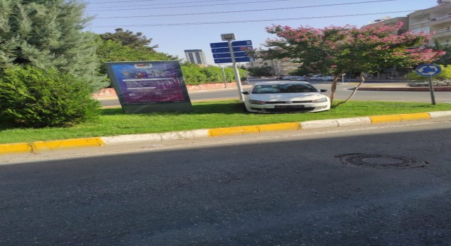 Trafik Levhasını Devirip Orta Refüje Çıkarak Durabildi