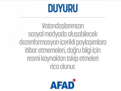 AFAD'dan depremle ilgili dezenformasyon uyarısı