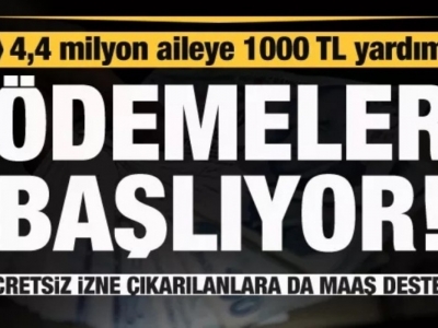4,4 milyon aileye 1000 lira nakdi yardım verilecek