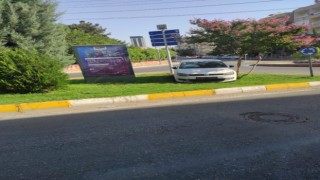 Trafik Levhasını Devirip Orta Refüje Çıkarak Durabildi