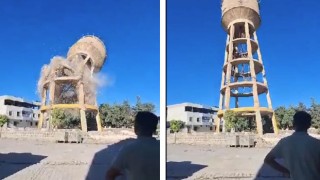 Viranşehir’de depremde hasar gören su kulesi kontrollü yıkıldı