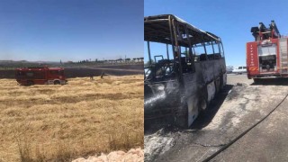 Şanlıurfa’da emniyet personelini taşıyan araçta yangın çıktı